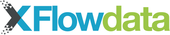Xflow data logo on a black background.