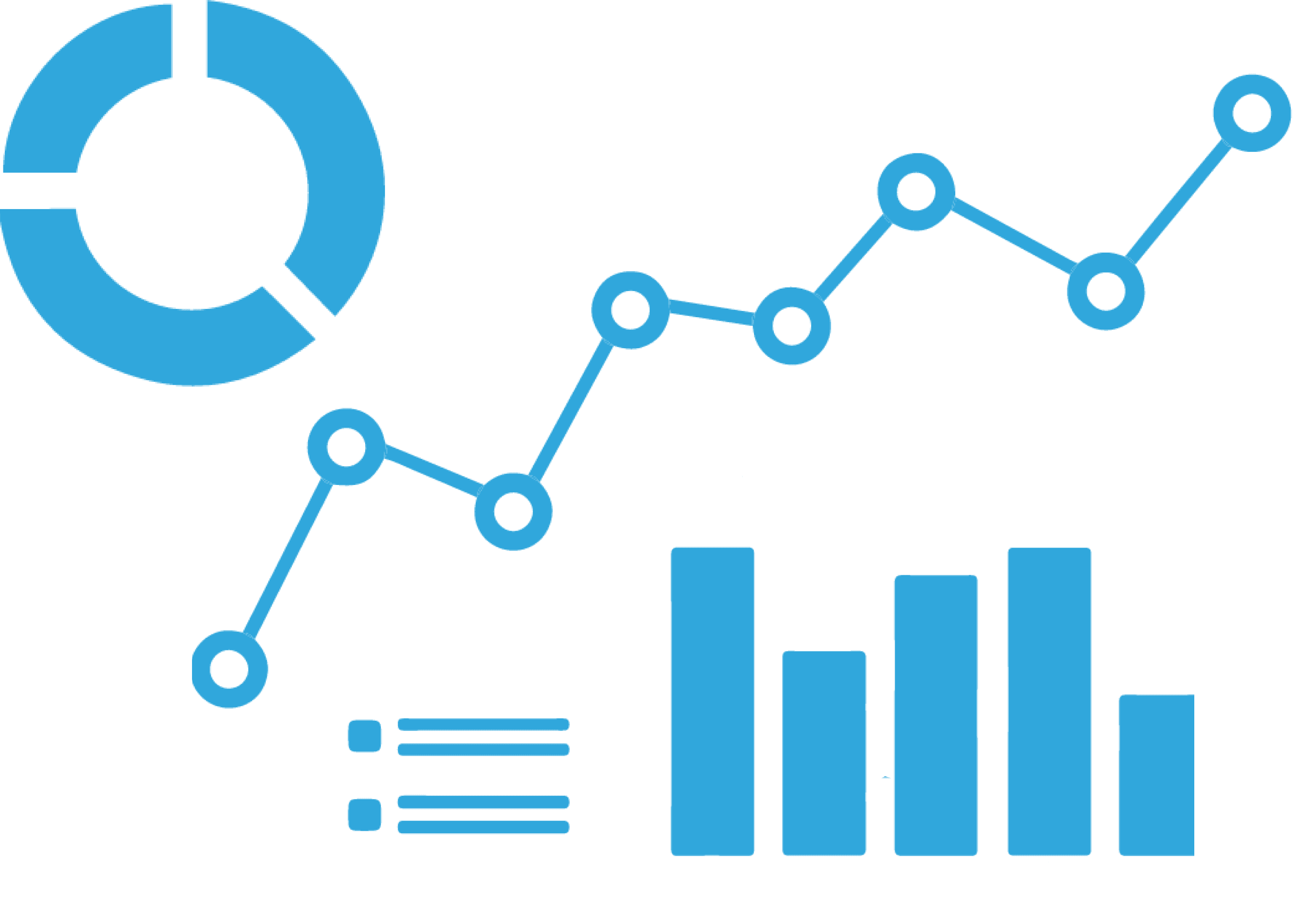 A blue bar graph with a blue arrow.